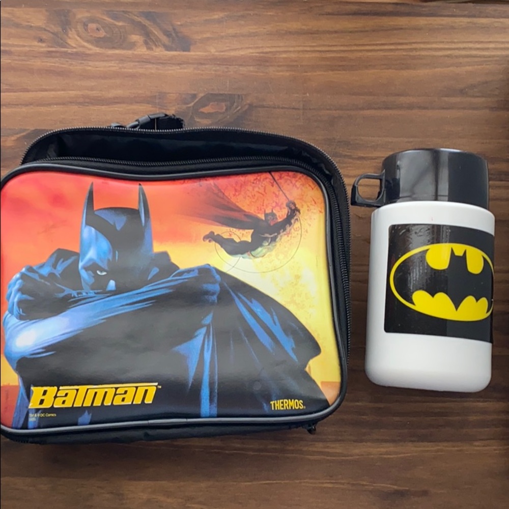 Vintage THERMOS DC comics Batman soft shell zip square lunchbox & DRINK bottle